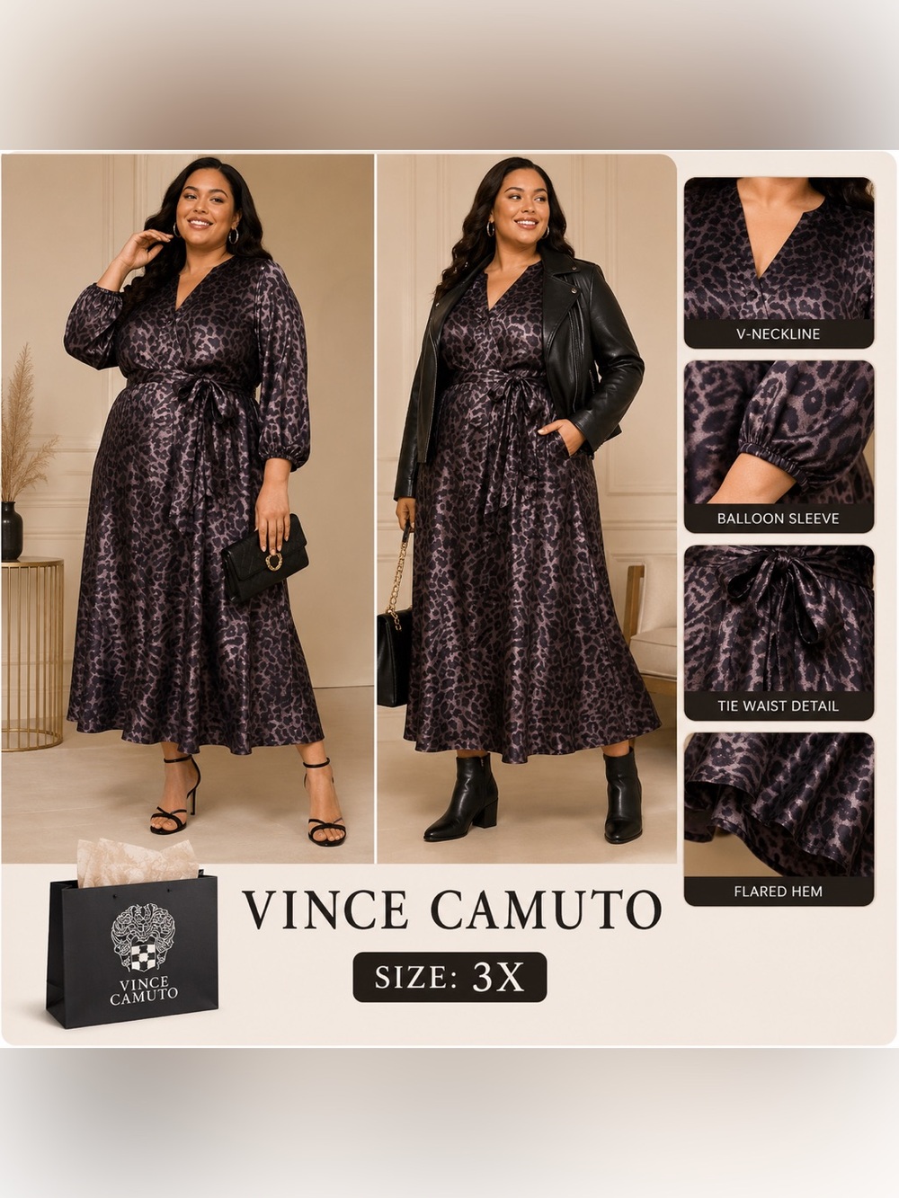 Vince Camuto Leopard Tie-Waist Maxi Dress